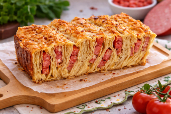 Беру 2 лаваша и копченую колбасу: пирог-гармошка за 7 минут сборки &mdash; сочный, тянущийся и исчезает со стола за минуты