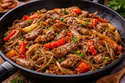 Соба со свининой &mdash; быстрый ужин в азиатском стиле. Получается сочнее, чем в ресторане