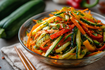Овощи по-корейски &mdash; вкуснее магазинных и чистый состав: кабачок, морковь и перчик под соусом без уксуса